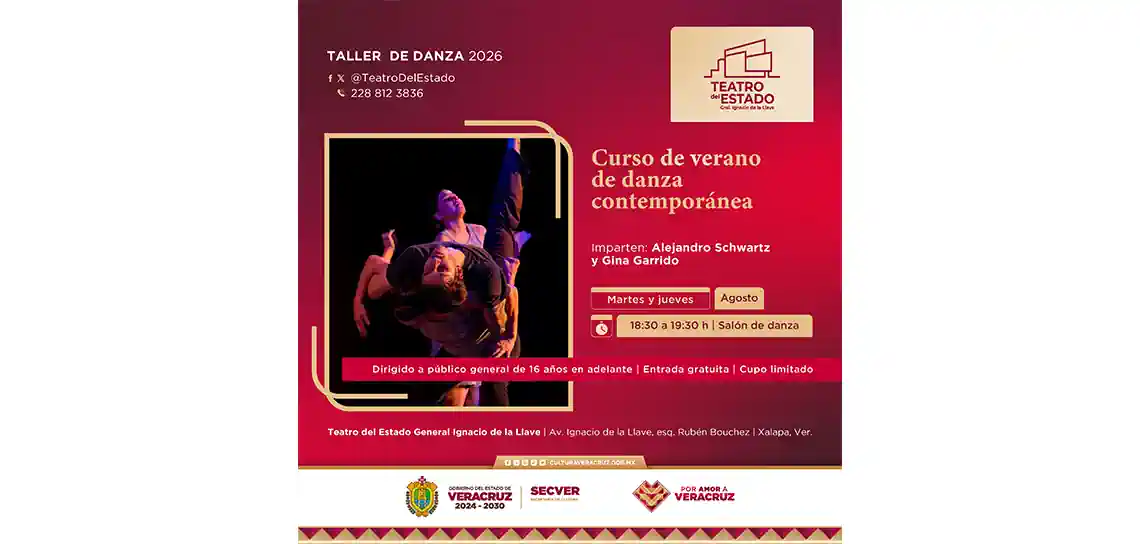Abre la SECVER curso de verano de danza contemporánea en el Teatro del Estado